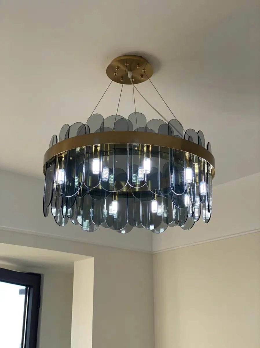 Patina Gold & Rounded Glass Ring Chandelier - Lumos Glows200000531:175D40cm 7 light