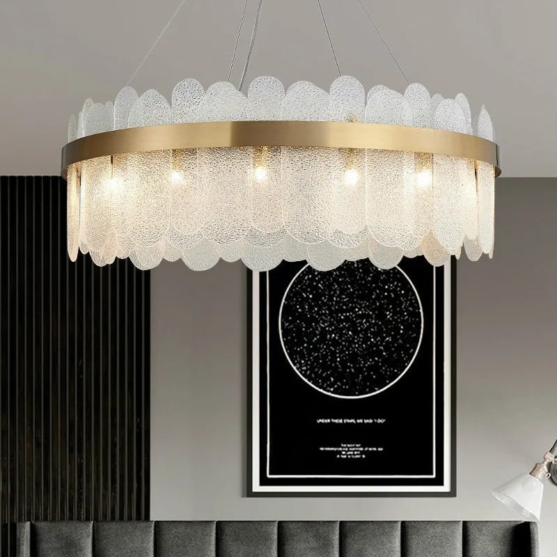 Patina Gold & Rounded Glass Ring Chandelier - Lumos Glows200000531:175D40cm 7 light