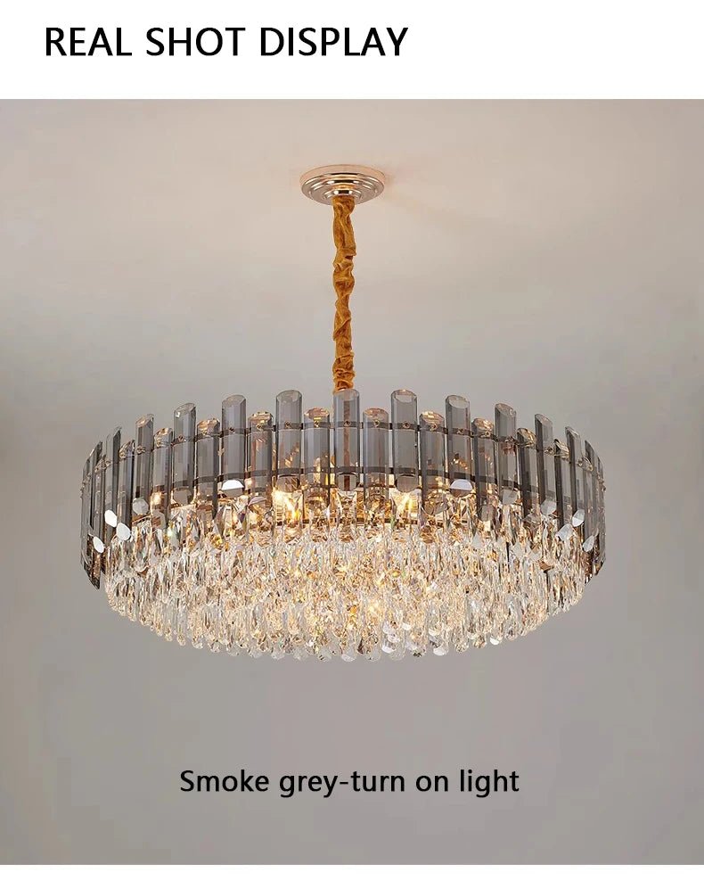 Ruby Three Tier Rounded Crystal Wrapped Chandelier - Lumos Glows136:2000025723 color changeable;200000795:691Smoke grey D80cm