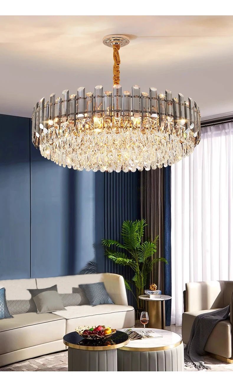 Ruby Three Tier Rounded Crystal Wrapped Chandelier - Lumos Glows136:2000025723 color changeable;200000795:691Smoke grey D80cm